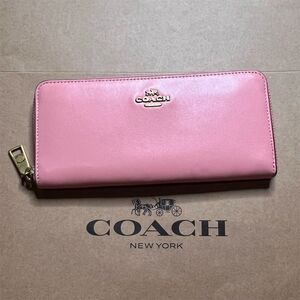 COACH Women's Pink Leather Zip-Around Wallet with Gold Hardware AUTHENTIC